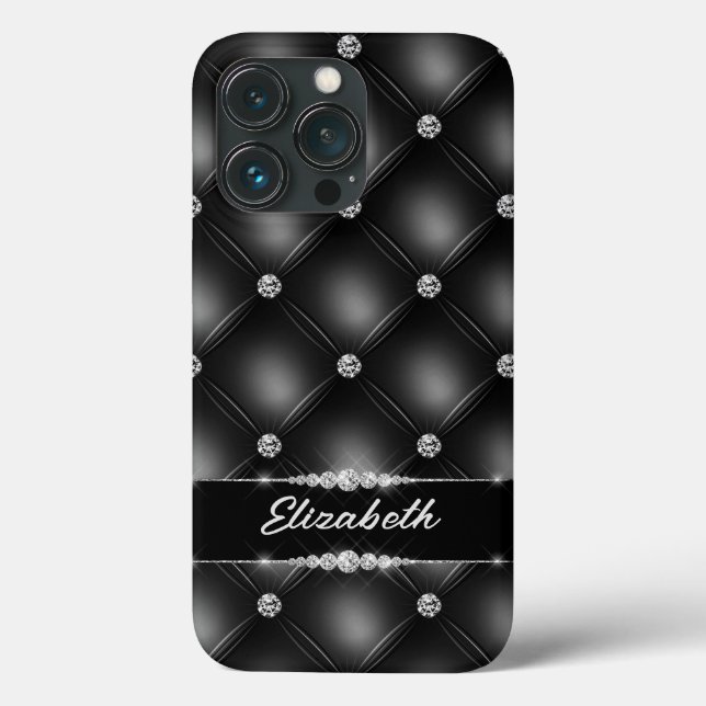 Luxury Black Bling Sparkle Diamond Custom Name  Case-Mate iPhone Case (Back)
