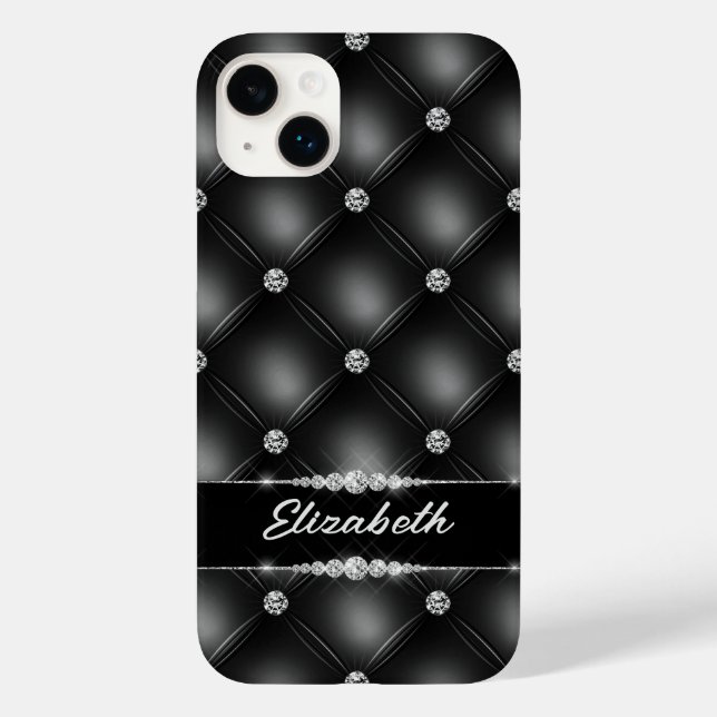 Luxury Black Bling Sparkle Diamond Custom Name  Case-Mate iPhone Case (Back)