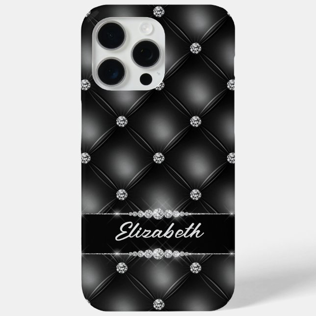 Luxury Black Bling Sparkle Diamond Custom Name  Case-Mate iPhone Case (Back)