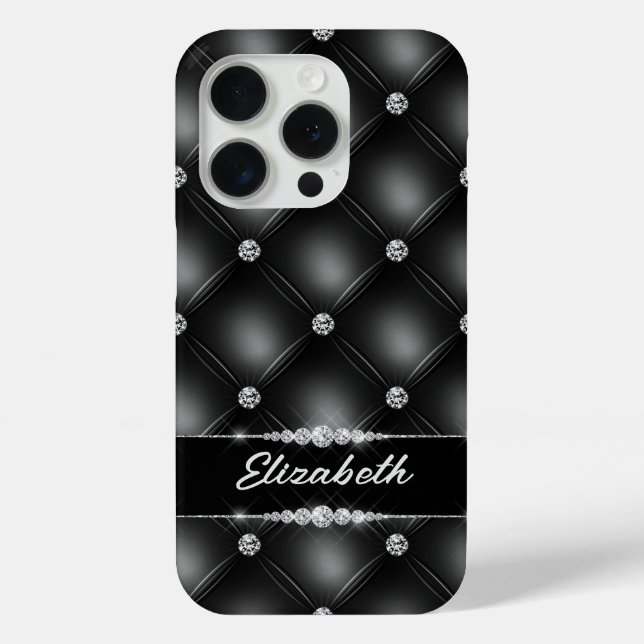 Luxury Black Bling Sparkle Diamond Custom Name  Case-Mate iPhone Case (Back)