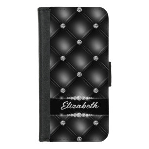 Luxury Black Bling Sparkle Diamond Custom Name iPhone 8/7 Wallet Case