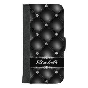 Luxury Black Bling Sparkle Diamond Custom Name  iPhone 8/7 Plus Wallet Case