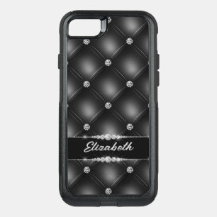 Luxury Black Bling Sparkle Diamond Custom Name  OtterBox Commuter iPhone SE/8/7 Case