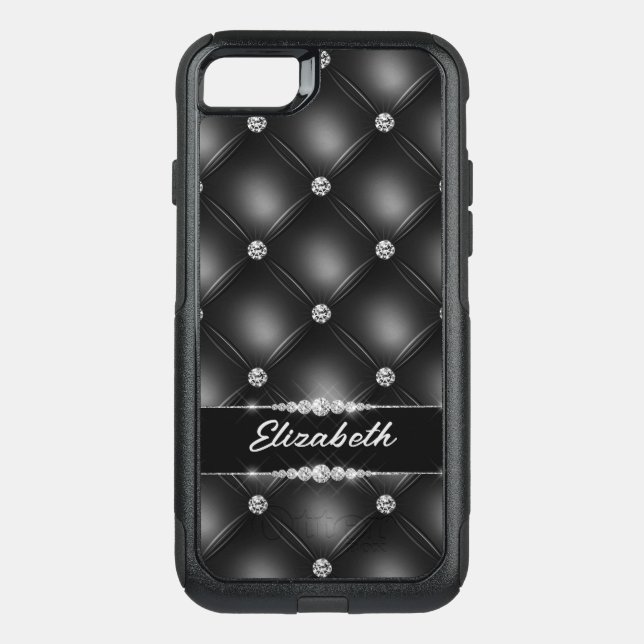 Luxury Black Bling Sparkle Diamond Custom Name  Otterbox iPhone Case (Back)