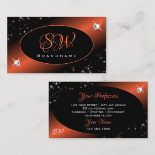 Luxury Black Blush Glitter Stars Jewels Monogram Business Card