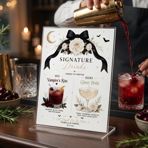 Luxury Black Bow Gothic Wedding Signature Drinks Poster
