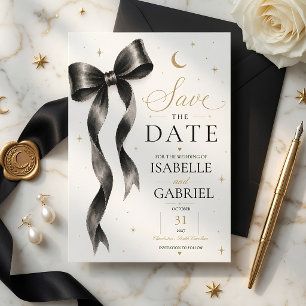 Luxury Black Bow Save the Date Card   Elegant