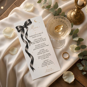 Luxury Black Bow Wedding Menu Elegant Minimalist