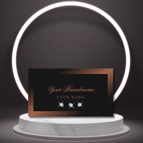 Luxury Black Brown Sparkling Diamonds Elegant Business Card