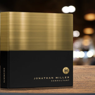 Luxury Black Brushed Gold Monogram 3 Ring Binder