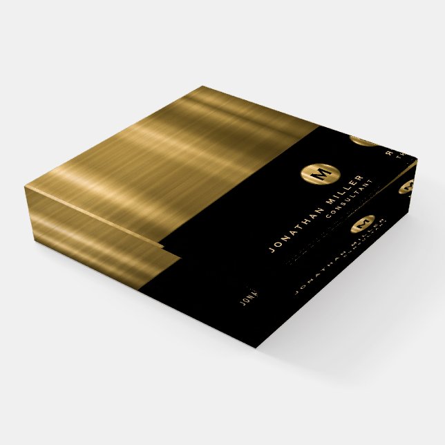 Luxury Black Brushed Gold Monogram Paperweight (Angled)