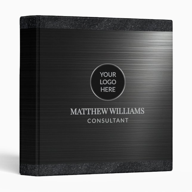 Luxury Black Brushed Metal  3 Ring Binder (Front/Spine)