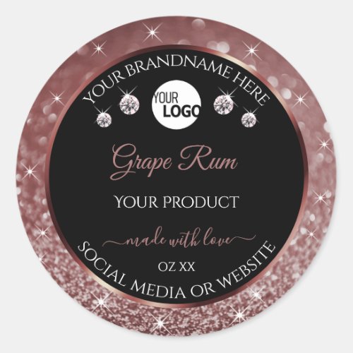 Luxury Black Burgundy Glitter Product Labels Logo