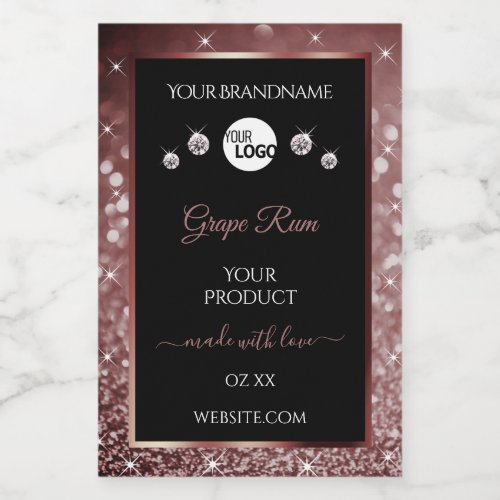 Luxury Black Burgundy Glitter Product Labels Logo