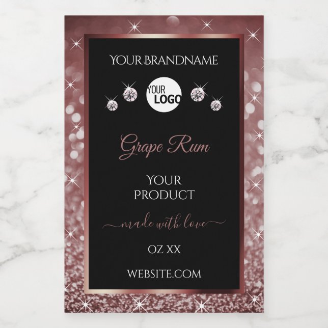 Luxury Black Burgundy Glitter Product Labels Logo (Single Label)