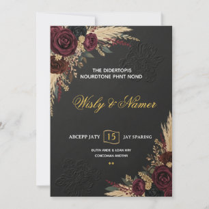 Luxury Black Burgundy & Gold Floral Wedding Invitation