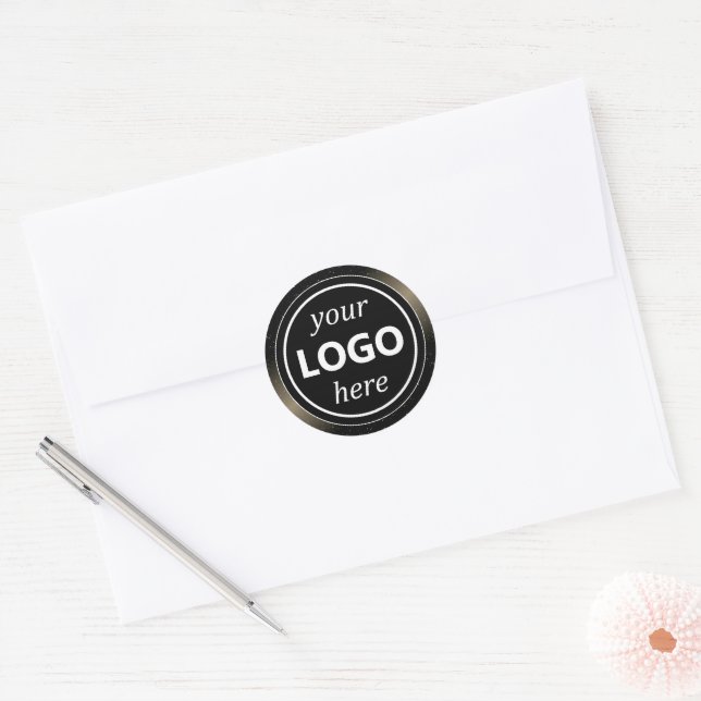 Luxury Black Chrome Frame Add Logo Template Modern Classic Round Sticker (Envelope)