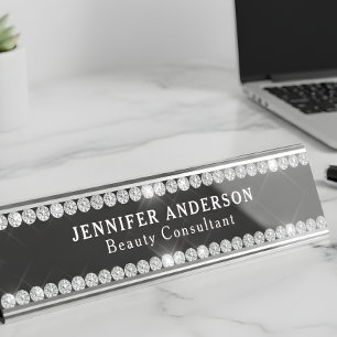 Luxury Black Diamond Border Elegant Desk Name Plate