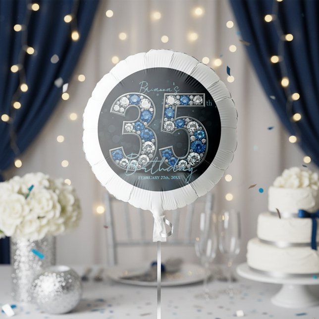 Luxury Black Diamond Sapphire 35th Birthday Party Balloon (Creator Uploaded)