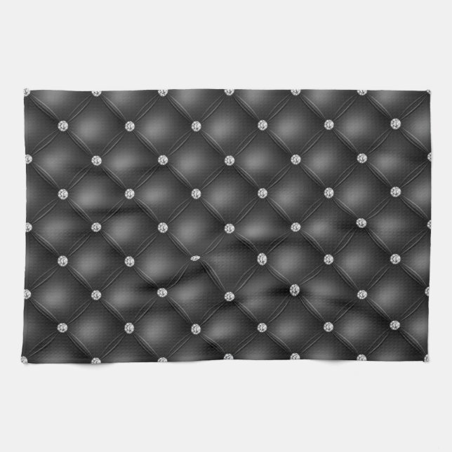 Luxury Black Diamond Tufted Pattern Kitchen Towel (Horizontal)
