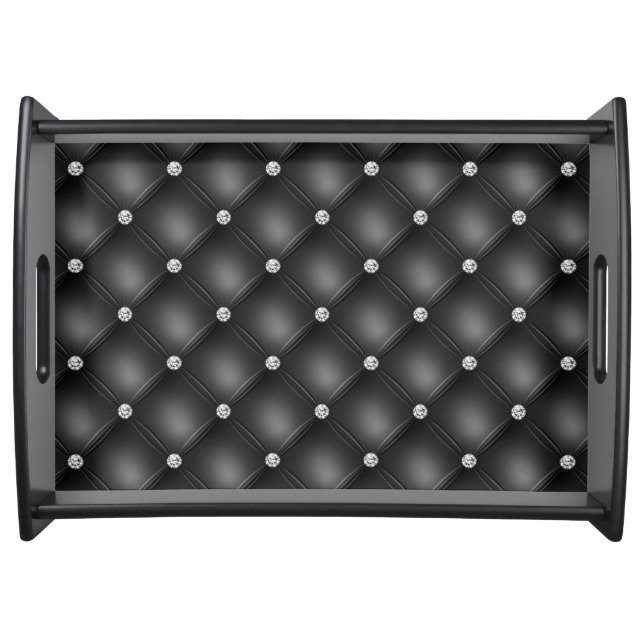 Luxury Black Diamond Tufted Pattern Serving Tray (Front)
