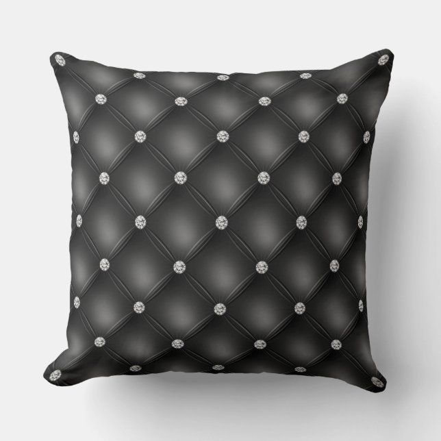 Luxury Black Diamond Tufted Pattern Throw Pillow (Front)