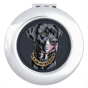 Luxury Black Dog With Gold Chain Compact Mirror