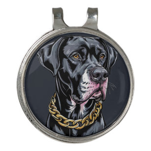 Luxury Black Dog With Gold Chain Golf Hat Clip