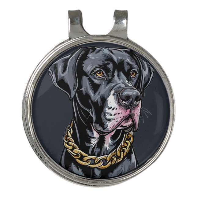 Luxury Black Dog With Gold Chain Golf Hat Clip (Front)