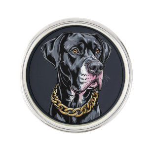 Luxury Black Dog With Gold Chain Lapel Pin