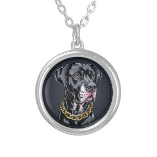Luxury Black Dog With Gold Chain Silver Plated Necklace