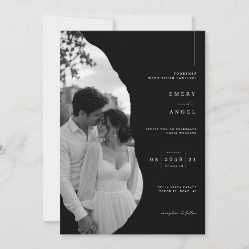 Luxury Black Editorial Photo Wedding Invitation. Invitation