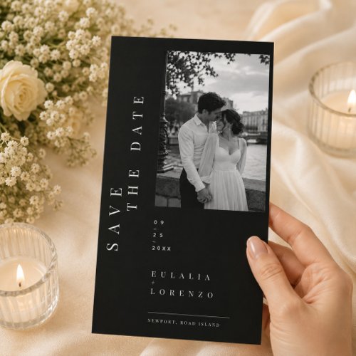 Luxury Black Editorial Wedding Save The Date. Date