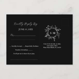 Luxury Black Elegant Wedding RSVP Postcard