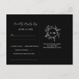 Luxury Black Elegant Wedding RSVP Postcard