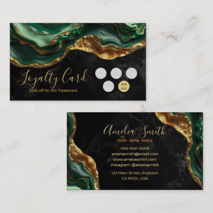 Luxury Black & Emerald Green Marble with Gold Glit Loyalty Card