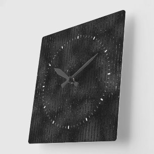 Luxury black faux glitter stripes pattern square wall clock
