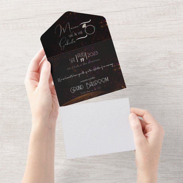Luxury Black Gatsby's Wedding Save the Date All In One Invitation (Tearaway)