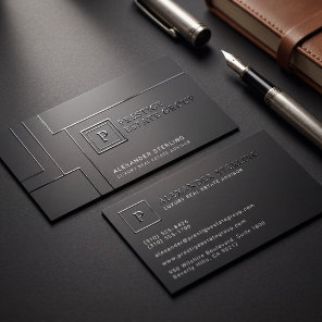 Luxury Black Geometric Minimalist Monogram Design Raised Spot UV Business Card