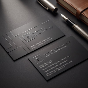 Luxury Black Geometric Minimalist Monogram Design Raised Spot UV Business Card