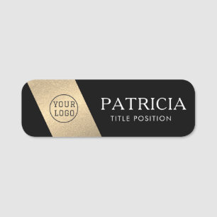 Luxury Black Glitter Gold Logo Name Tag