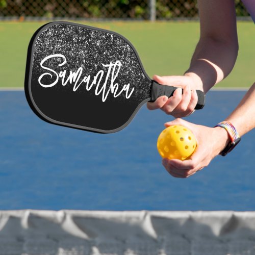 Luxury Black Glitter Ombre Personalized Pickleball Paddle