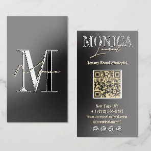 Luxury Black Gloss Gold Foil Monogram Modern Clean Foil Spot Gloss Business Cards