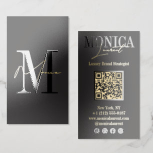 Luxury Black Gloss Gold Foil Monogram Modern Clean Foil Spot Gloss Business Cards