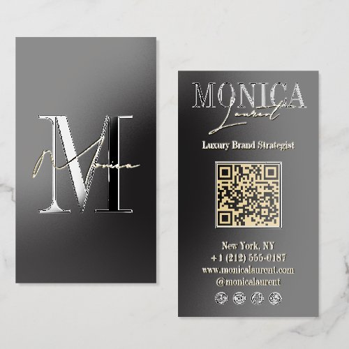 Luxury Black Gloss Gold Foil Monogram Modern Clean Foil Spot Gloss Business Cards