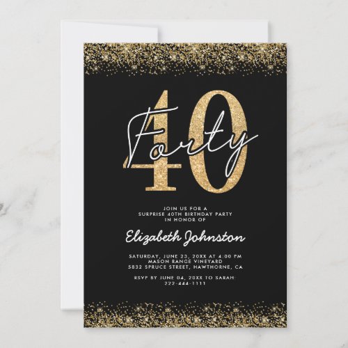 Luxury Black Gold 40th Birthday Invitation