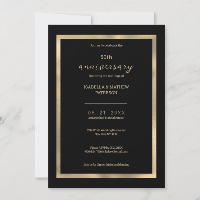 Luxury black gold 50th Wedding Anniversary Invitation (Front)