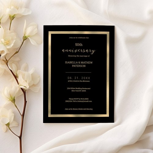 Luxury black gold 50th Wedding Anniversary Invitation