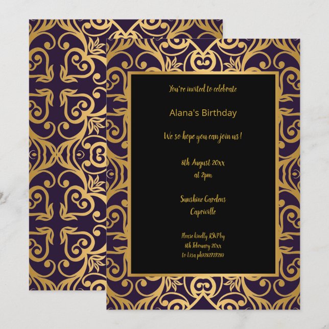 LUXURY BLACK GOLD ABSTRACT BIRTHDAY INVITATION (Front/Back)