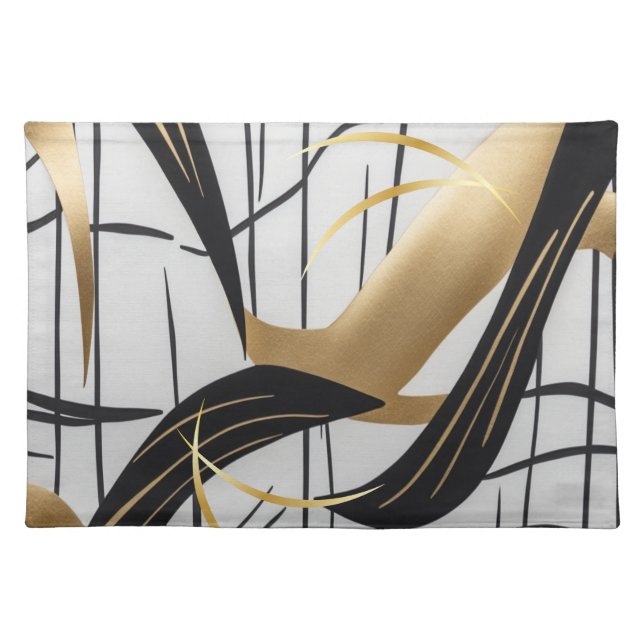 Luxury Black & Gold Abstract Line  Cloth Placemat (Front)